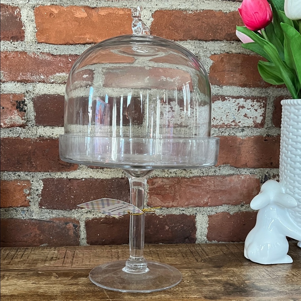 Clear Glass Pedestal small Cake Stand with Dome - Clear bunny